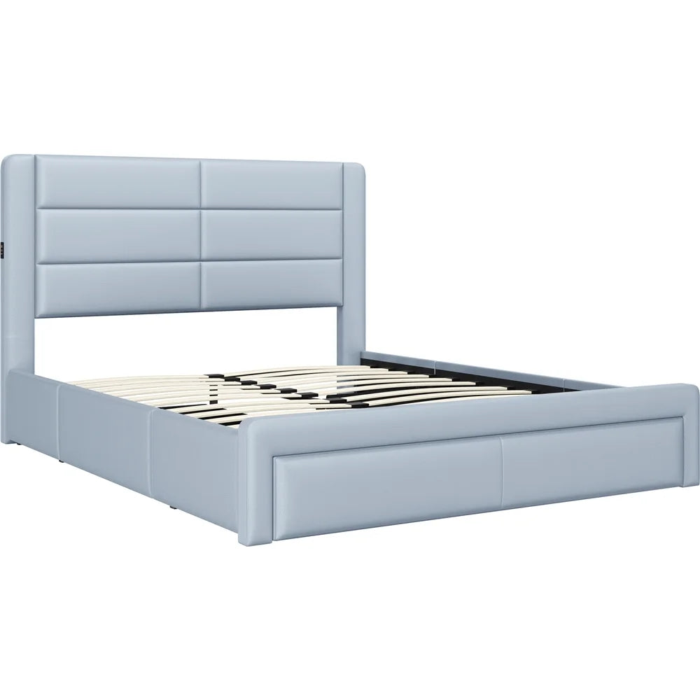 Upholstered Queen Bed with 3 Storage Drawers and USB Ports K196