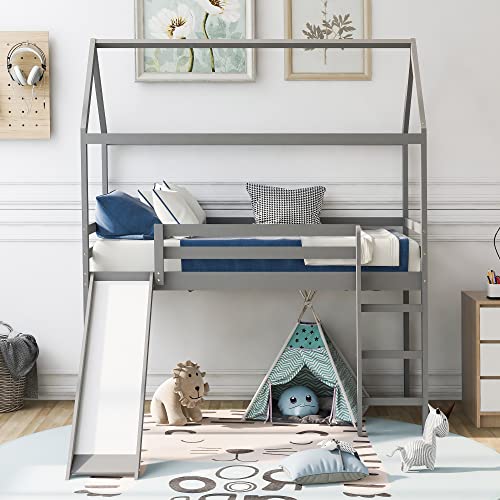 White Twin Over Twin Bunk Bed with Slide and Storage Staircase L622734