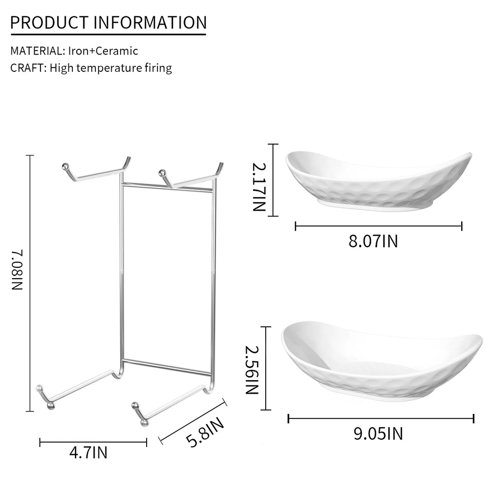 2 Tier Ceramic Fruit Bowl with Metal Rack I2368
