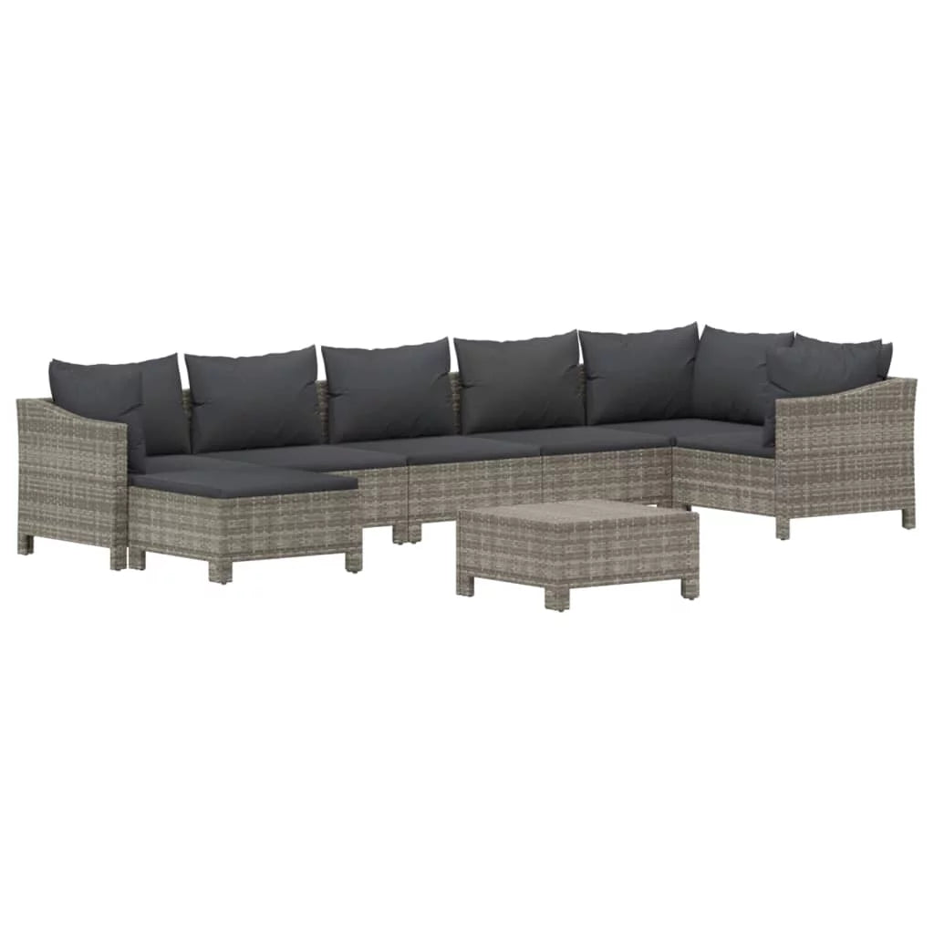 8 Piece Patio Set with Cushions Gray Poly Rattan M7823