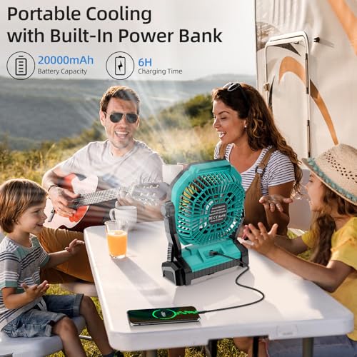 Rechargeable 20000mAh Portable Camping Fan with LED Light Y869338