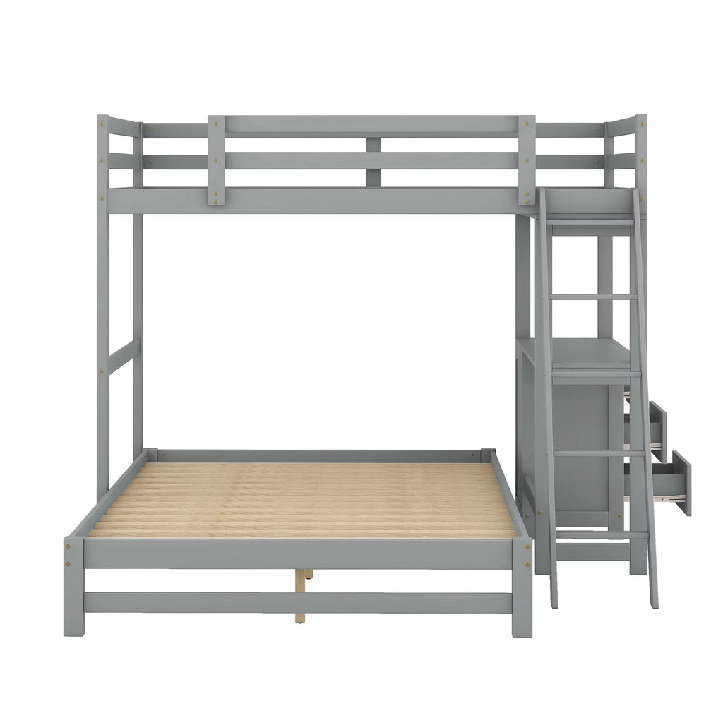 Twin over Full Bunk Bed with Desk and Drawers N64180