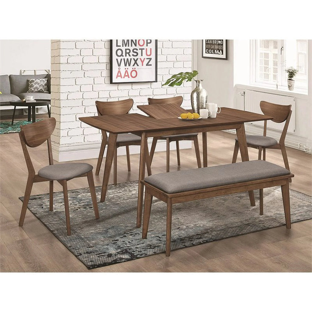 Grey and Natural Walnut Upholstered Dining Bench U392