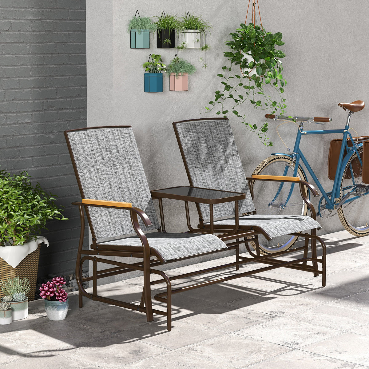 Outdoor Glider Bench 2-Person with Table X641