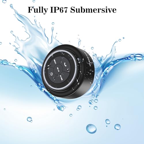 Bluetooth Shower Speaker with Suction Cup, IP67 Waterproof Speaker with LED Light B140077