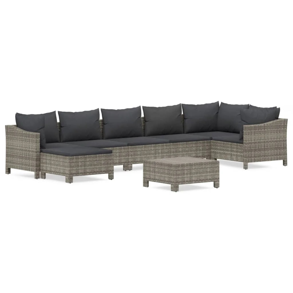 8 Piece Patio Set with Cushions Gray Poly Rattan M7823