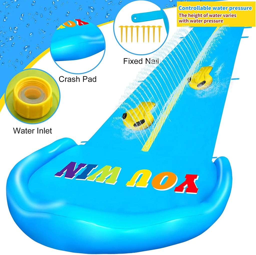 32.8FT Inflatable Water Slide with 2 Racing Lanes and 2 Bodyboards P46893