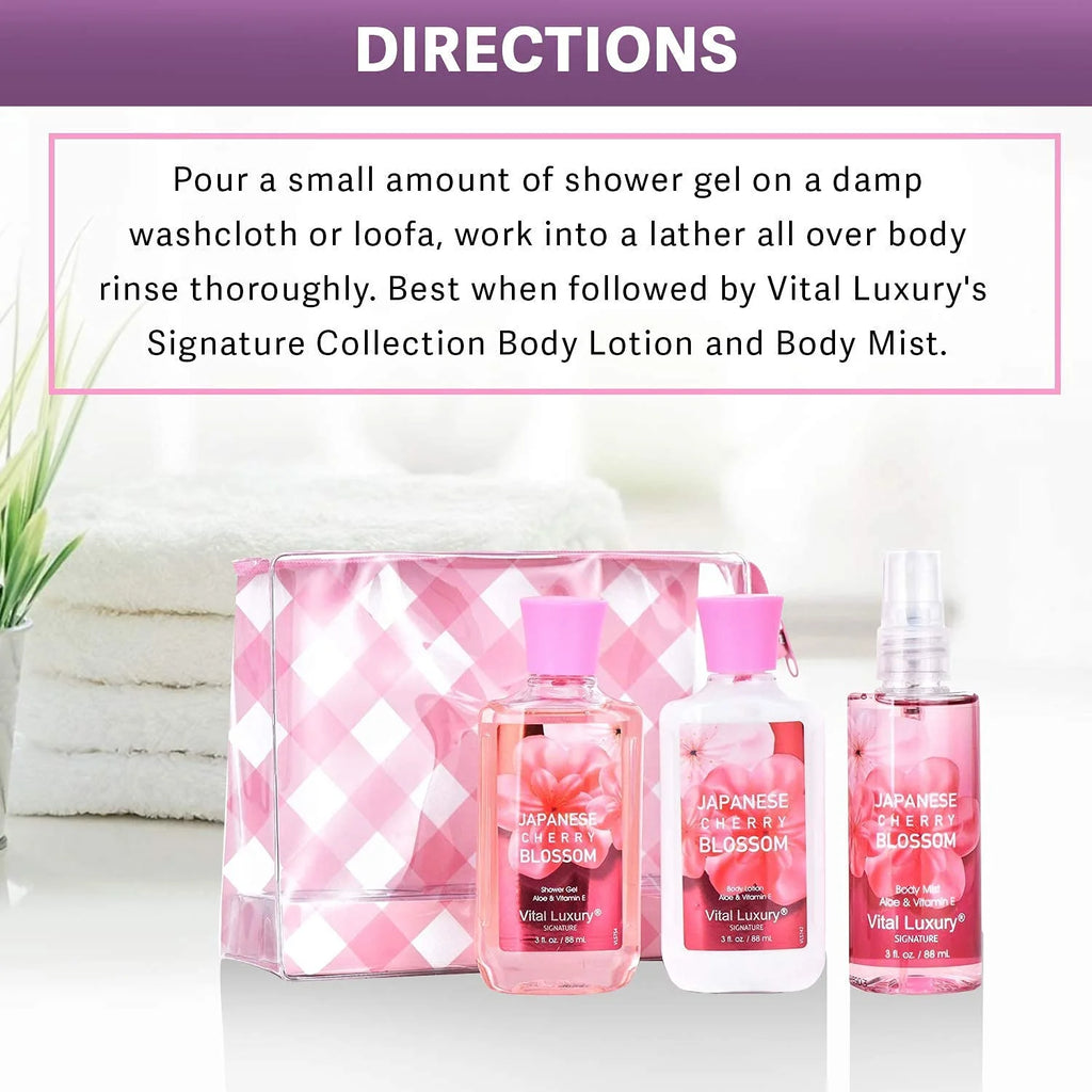 Japanese Cherry Blossom 3 Piece Set Shower Gel, Mist, and Lotion T19050
