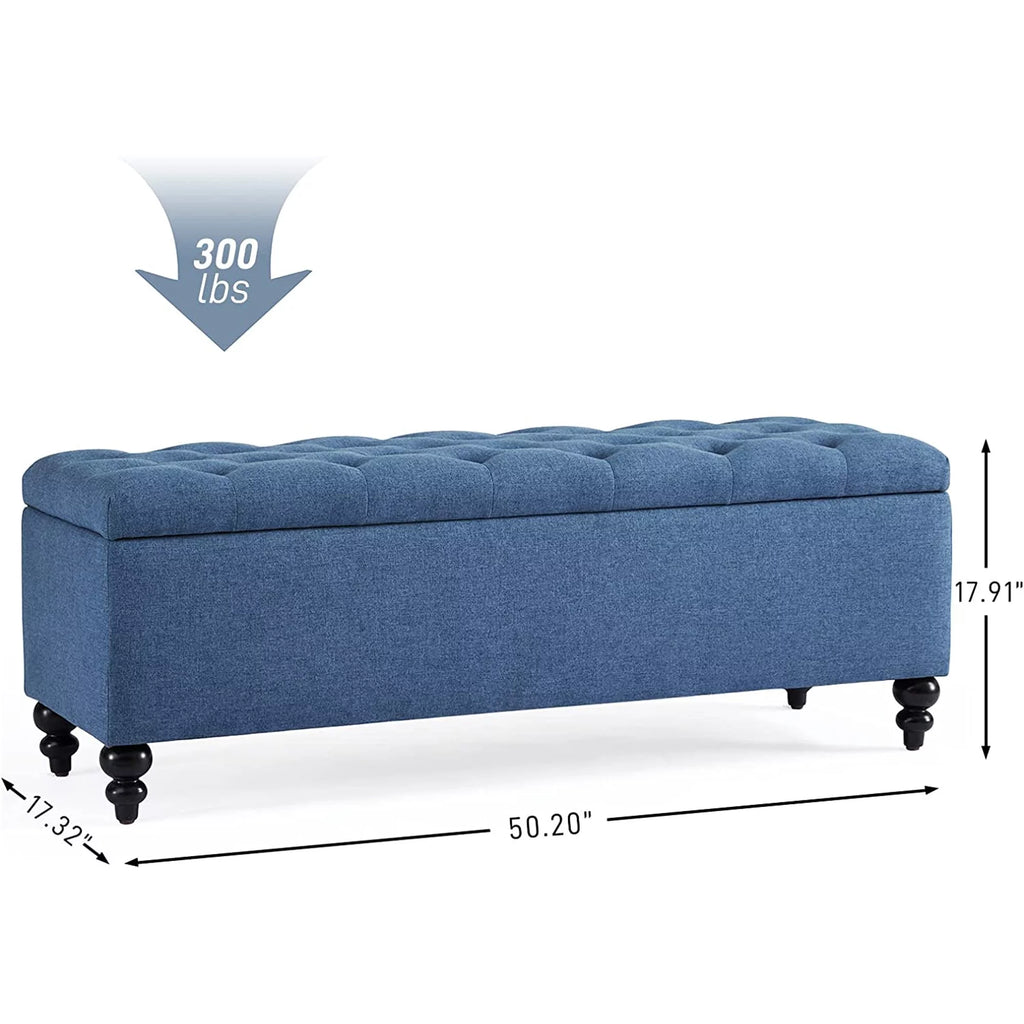 50.2" Blue Upholstered Storage Ottoman with Safety Hinge D3707