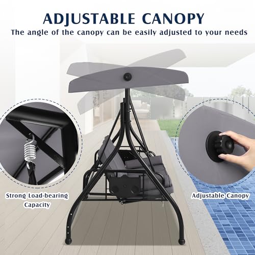 3 Person Outdoor Porch Swing with Canopy and Stand Q107