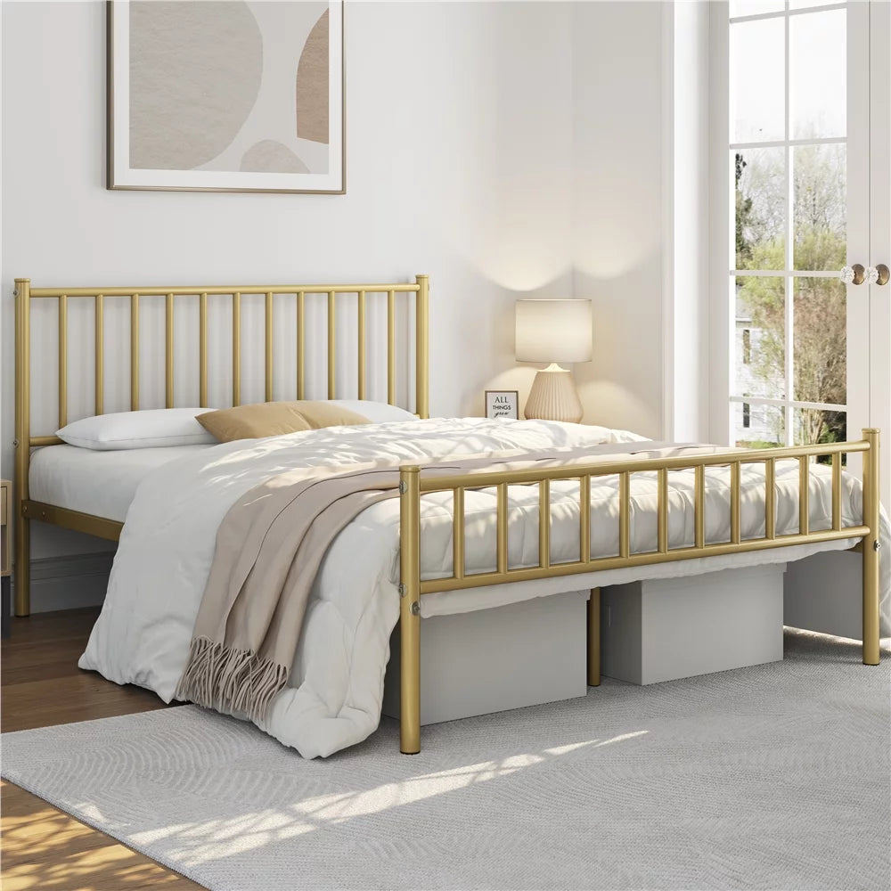 Queen Metal Bed Frame with Spindle Headboard and Footboard O20031
