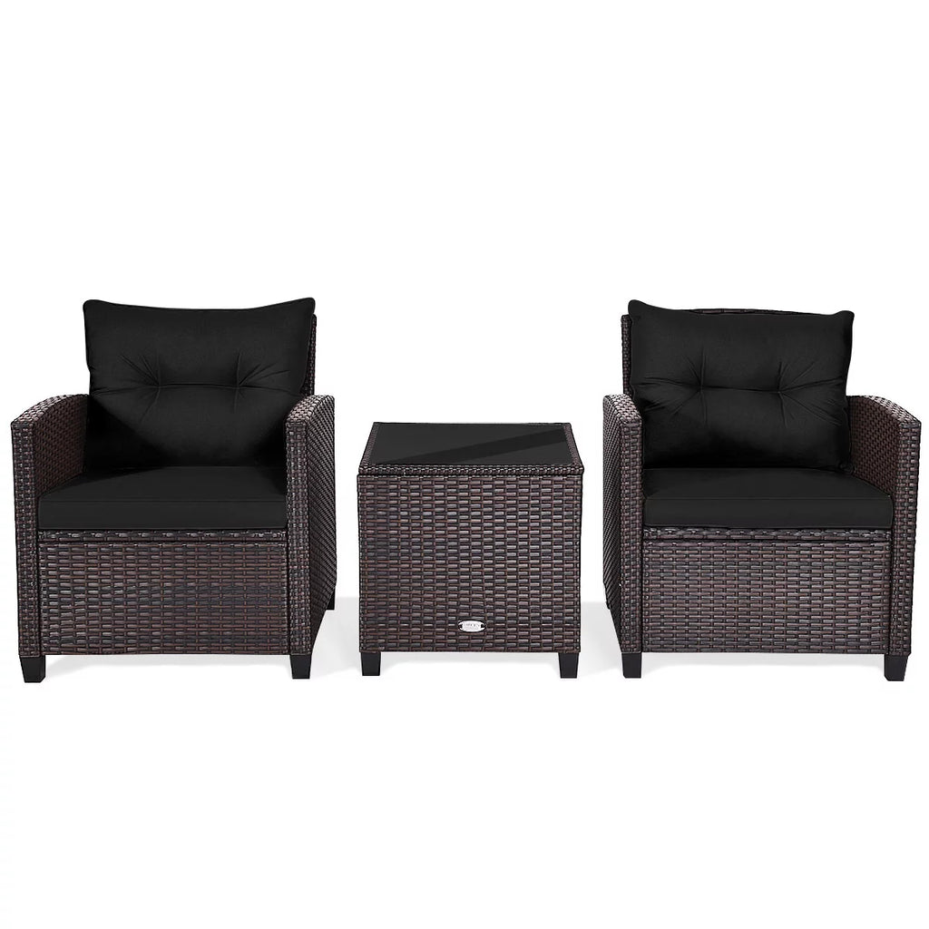 3 Pieces Wicker Cushioned Conversation Set with Turquoise Cushions X76580