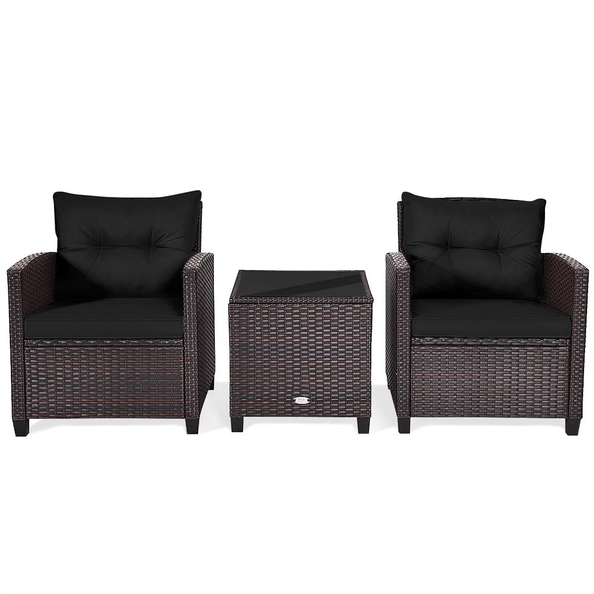 3 Pieces Wicker Cushioned Conversation Set with Turquoise Cushions X76580