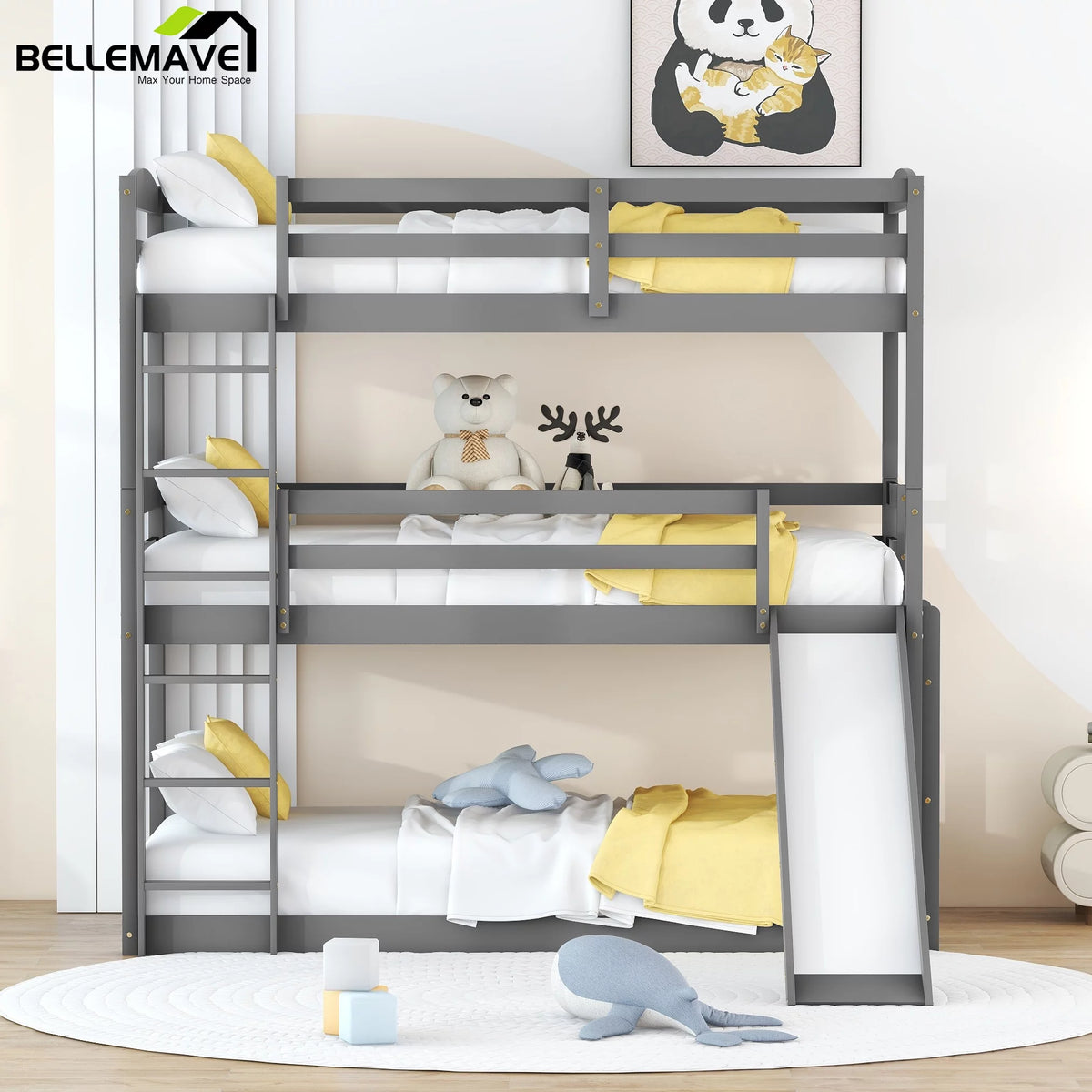 Twin Size Triple Bunk Bed with Slide and Ladders M533267