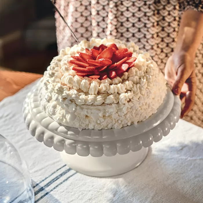 Milk White Cake Stand With Dome X2496