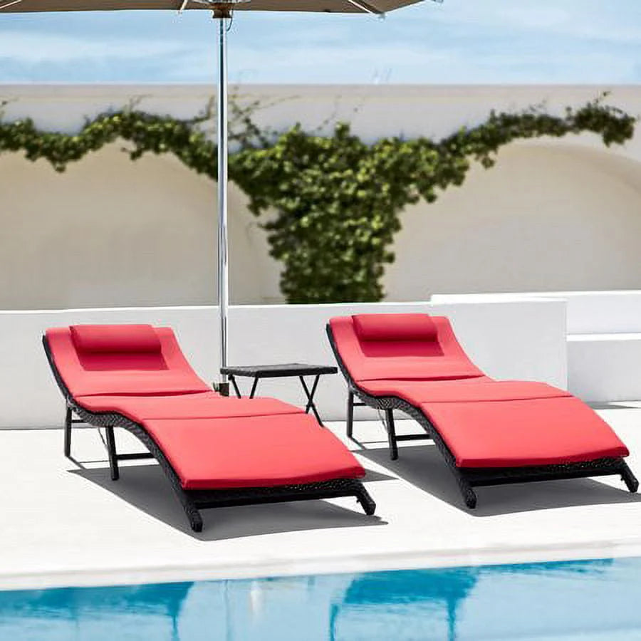3 Pieces PE Rattan Folding Patio Chaise Chair Set with Table Z610550