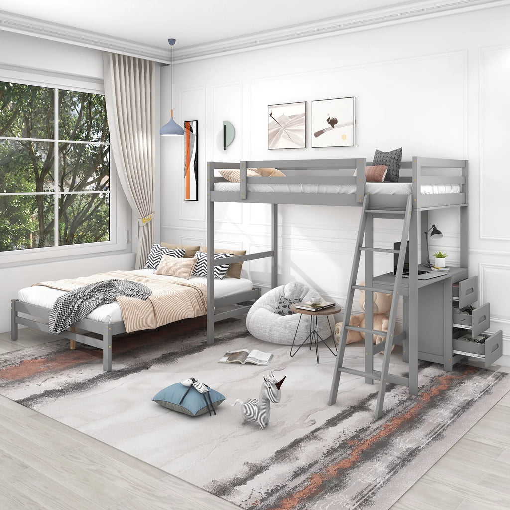 Twin over Full Bunk Bed with Desk and Drawers N64180