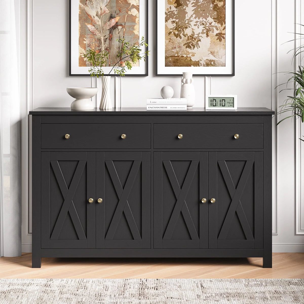 White 4-Doors 2-Drawers Wood Storage Cabinet T810