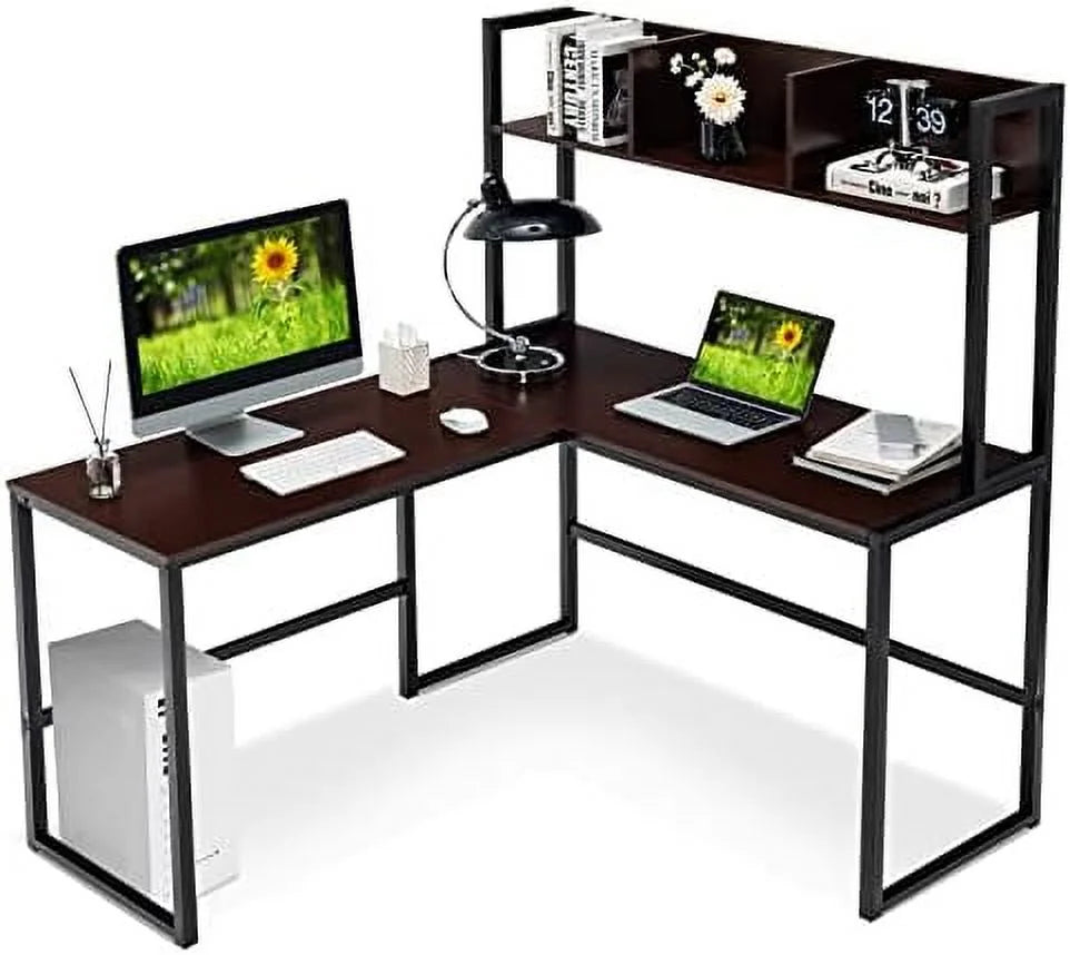 Reversible L-Shaped Corner Computer Desk with Hutch P912511