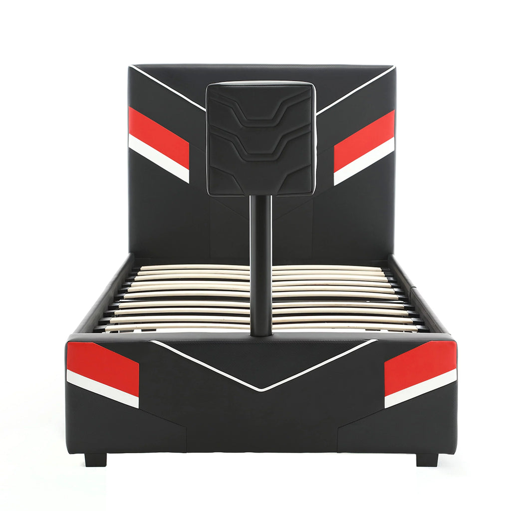 Black Red Twin Gaming Bed Frame with TV Mount U878677