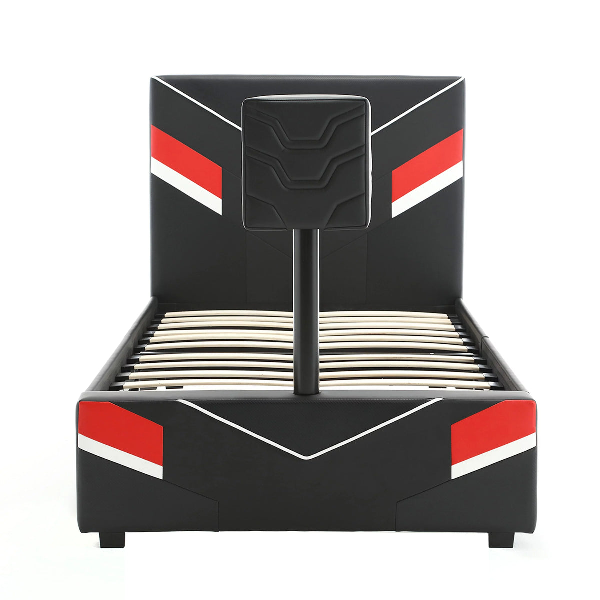 Black Red Twin Gaming Bed Frame with TV Mount U878677