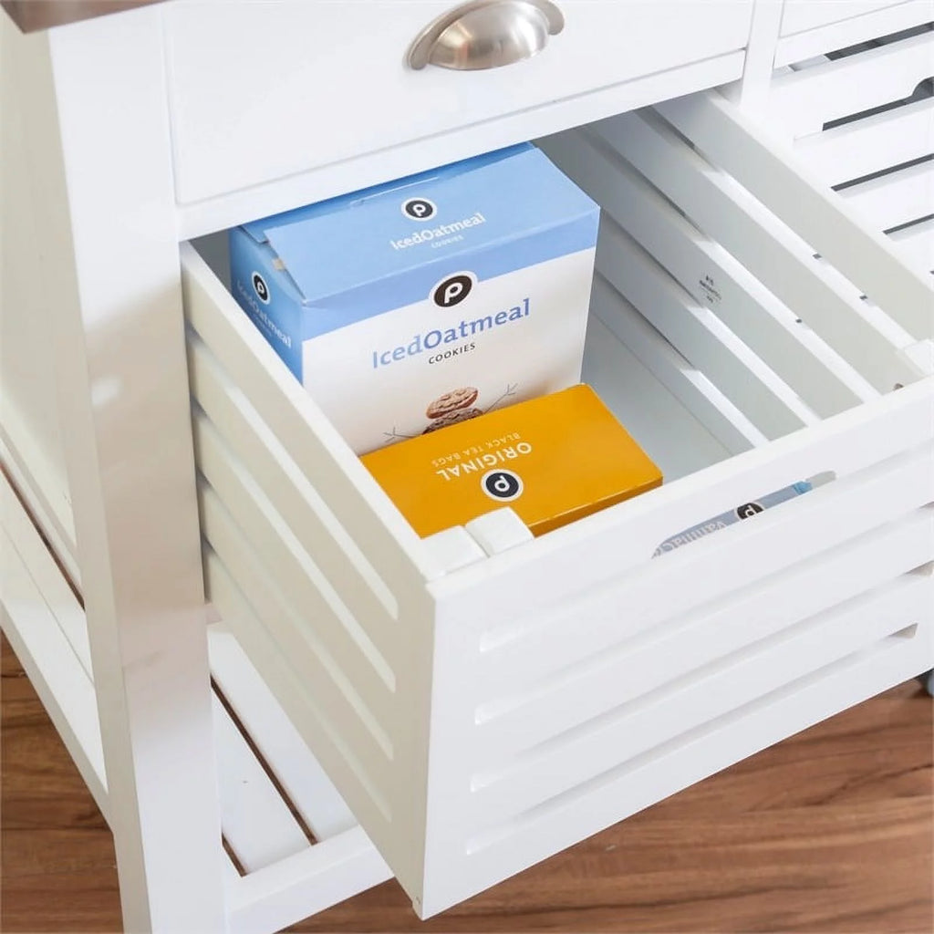 White Wood Stainless Steel Top Kitchen Cart L8859