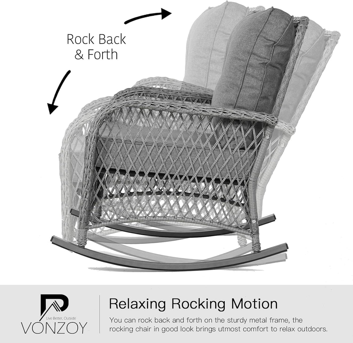3-Piece Wicker Outdoor Rocking Chairs with Cushions and Table U886