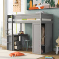 Wood Loft Bed Frame with Storage Drawers and Ladder S4225