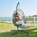 Hanging Egg Chair with Stand and Leg Rest Rattan Wicker Swing Hammock Chair D77486