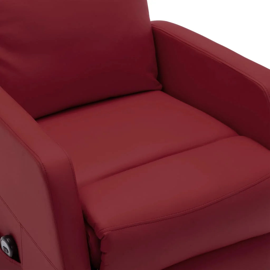 Wine Red Faux Leather Power Lift Massage Recliner K7690