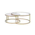 Metal Framed Nesting Coffee Tables with Glass and Marble Tops Set of Two Gold P406