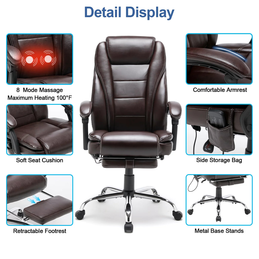 Brown PU Leather Ergonomic High Back Office Chair with Footrest K7665
