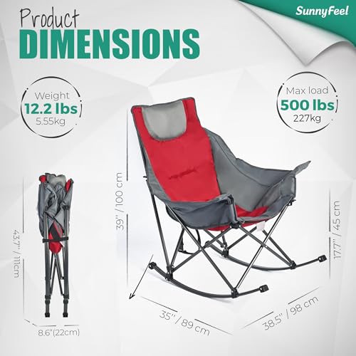 Oversized Padded Rocking Camping Chair with Side Pocket Y652