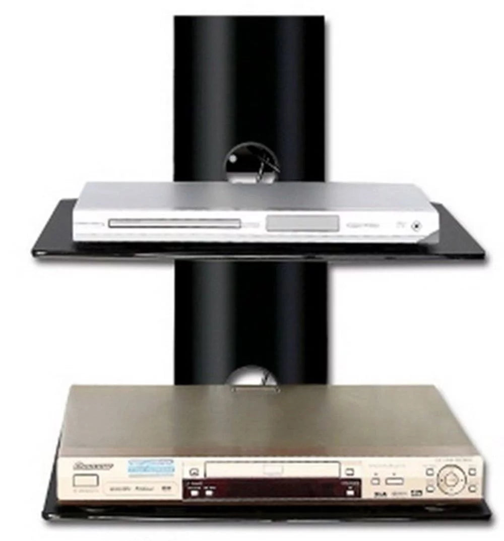 High Gloss Black Double Shelf Wall Mounted AV Component Shelving System with 2 Tempered Glass Shelves F97795