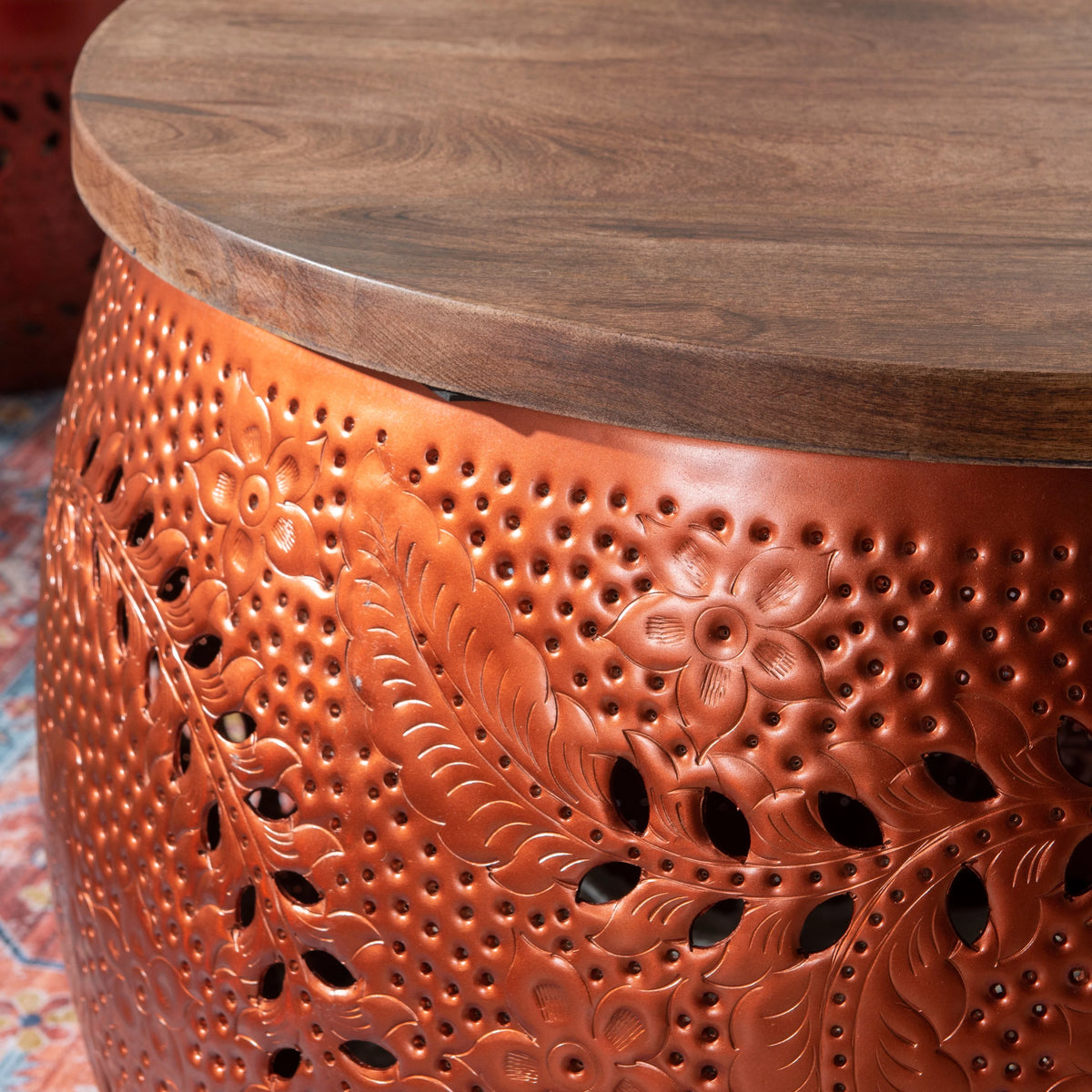 White Metal Storage Drum Table Q1698