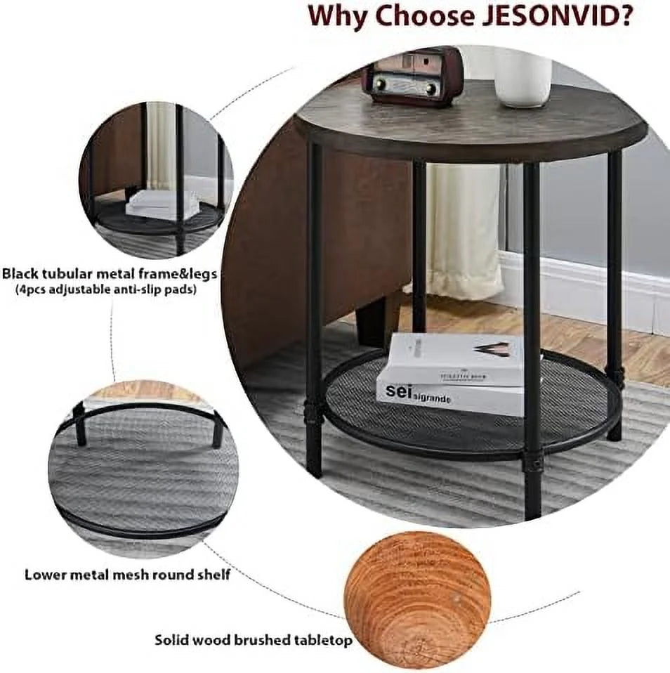 Round Coffee Table with Casters Metal Legs Solid Wood Brushed Black P65922