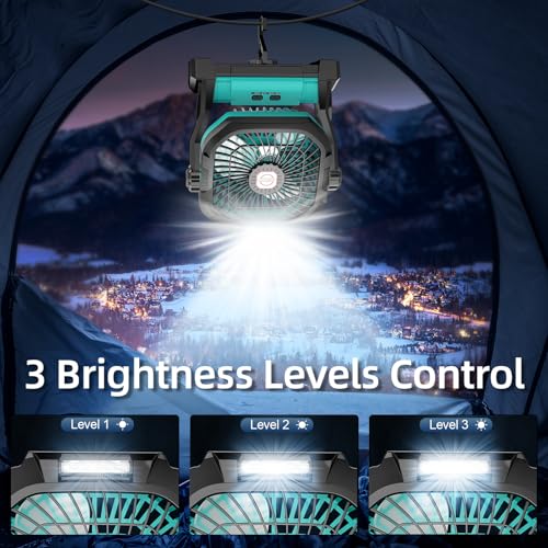 Rechargeable 20000mAh Portable Camping Fan with LED Light Y869338