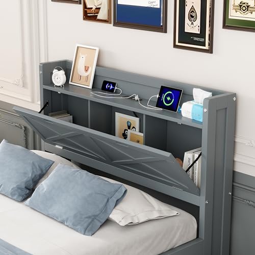 White Twin Size Wood Captain Platform Bed with Bookcase Headboard A6910